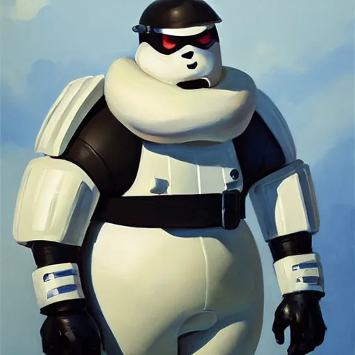 Image similar to greg manchess portrait painting of armored stay puft marshmallowman as overwatch character, medium shot, asymmetrical, profile picture, organic painting, sunny day, matte painting, bold shapes, hard edges, street art, trending on artstation, by huang guangjian and gil elvgren and sachin teng