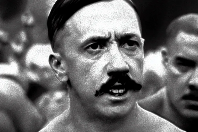 Image similar to adolf hitler in american history x (1998), cinematic lighting