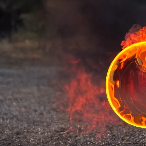 Prompt: soap bubble covered in fire flames, centered