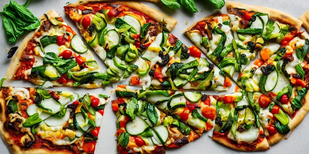 Prompt: garden vegetable pizza