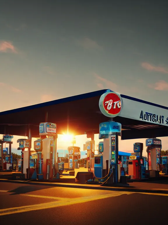 Prompt: portrait art of gas station 8k ultra realistic , lens flare, atmosphere, glow, detailed,intricate, full of colour, cinematic lighting, trending on artstation, 4k, hyperrealistic, focused, extreme details,unreal engine 5, cinematic, masterpiece