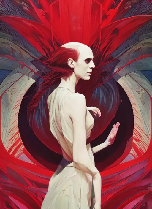 Image similar to symmetry! portrait of nosferatu, bats, red splash aura in motion, floating pieces, painted art by tsuyoshi nagano, greg rutkowski, artgerm, alphonse mucha, spike painting