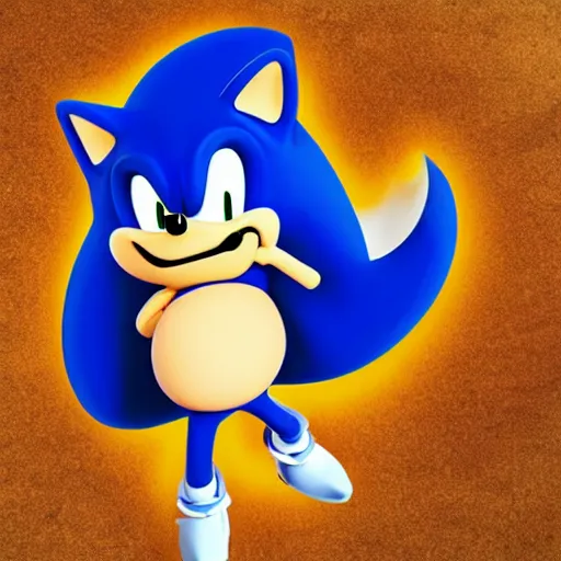 Image similar to fat sonic the hedgehog, excited to see a chili dog