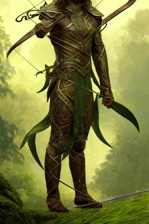 male elven Archer armor made of green leaves, fantasy, | Stable Diffusion