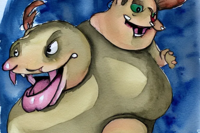 Prompt: obese discord moderator, watercolor, highly detailed