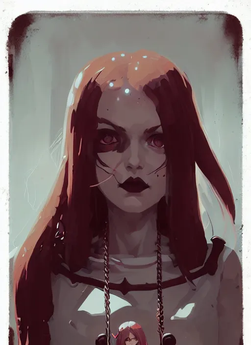 Prompt: portrait of cute gothic psyker girl chained, warhammer 4 0 k, by atey ghailan, by greg rutkowski, by greg tocchini, by james gilleard, by joe gb fenton, by in kaethe butcher, dynamic lighting, gradient light red, brown, blonde cream and white color in scheme, grunge aesthetic