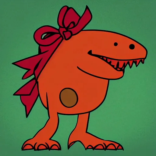 Prompt: cartoon of a T-Rex wearing a bow on its head