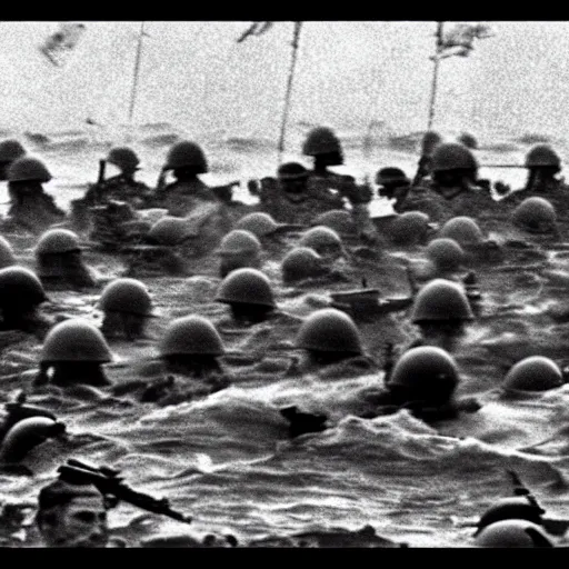 Image similar to A closeup of Pewdiepie storming the beaches of Normandy, 1945, Colourized