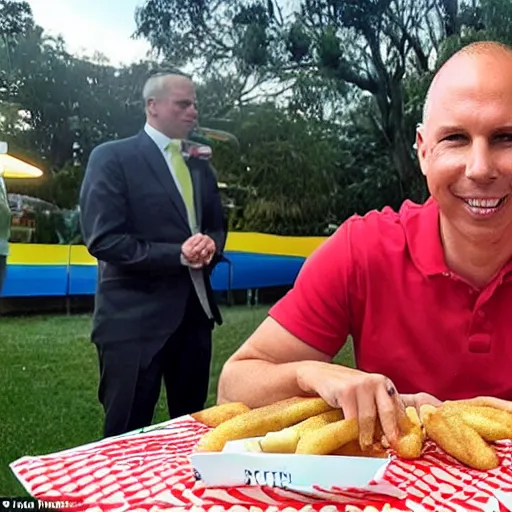 Image similar to peter dutton has revealed he was bombarded with text messages after he was pictured awkwardly eating a dagwood dog at a carnival