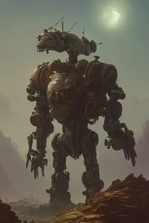 Image similar to mech prince, highly detailed, dscifi, fantasy, highly detailed, digital painting, trending on artstation, concept art, sharp focus, illustration, global illumination, shaded, art by greg rutkowski and simon stalenhag