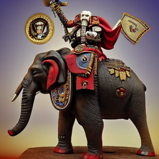 Prompt: joe biden riding an elephant, with warhammer 4 0 k