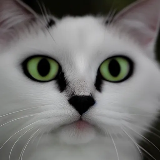 Image similar to surprised cat face, fluffy white