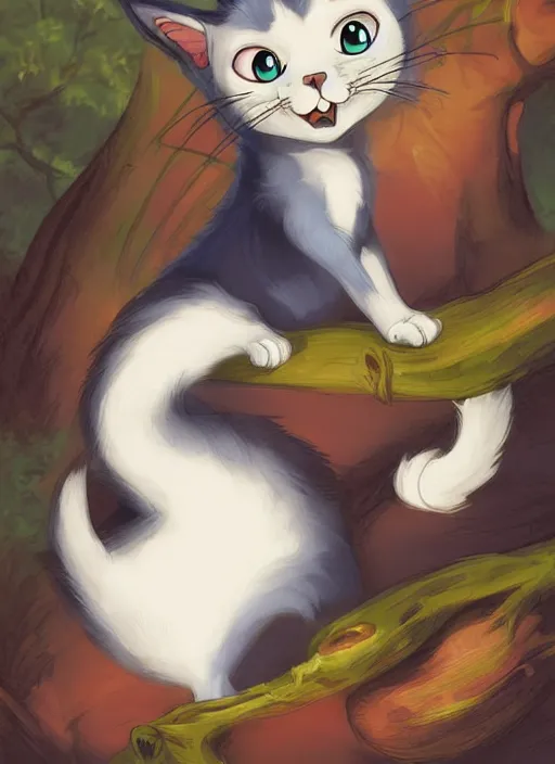 Image similar to official digital painting artwork of a cat character by don bluth, ross tran and studio ghibli.