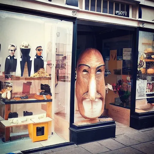 Prompt: “a shop called NAHHH selling giant noses on Marylebone High St”