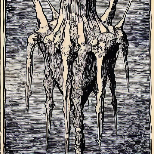 Image similar to bacteriophage woodcut by gustave dore, artstation