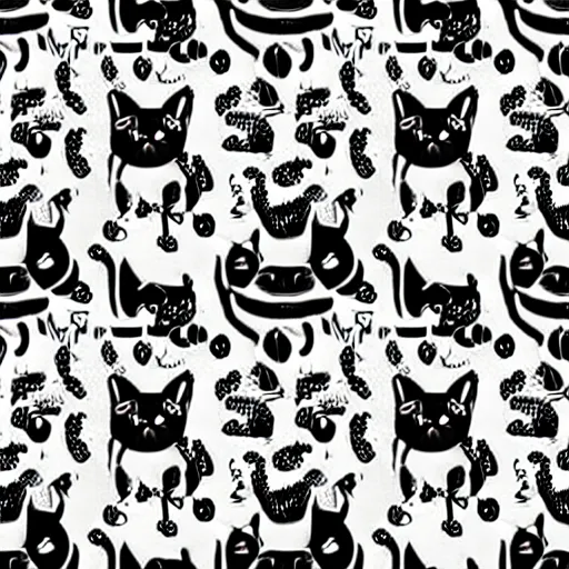 Image similar to seamless pattern showing black cats. black and white, drawing, white background, seamless, ornament.