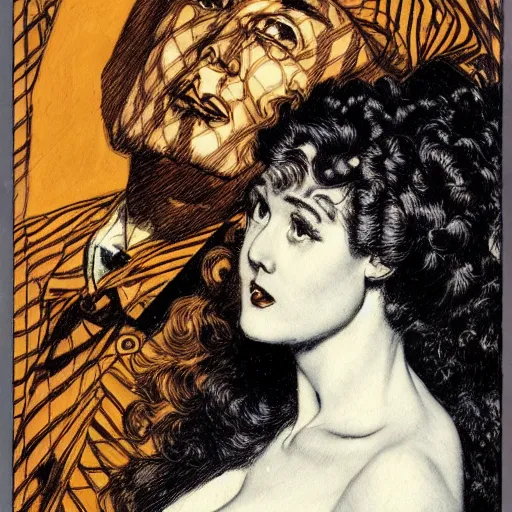 Image similar to a portrait in the style of charles dulac and virgil finlay and charles dana gibson.