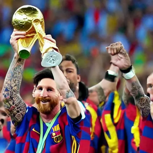 Prompt: lionel messi lifting the fifa world cup after