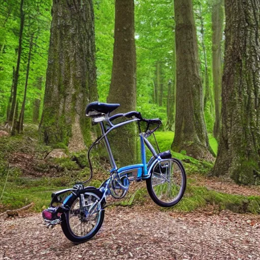 Prompt: brompton bike in a forest, by ghibli studio