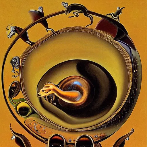 Prompt: Garfield ouroboros, surreal painting by Salvador Dali