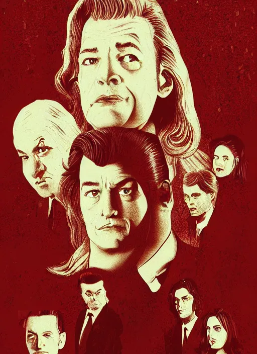 Prompt: twin peaks movie poster art by florian bertmer