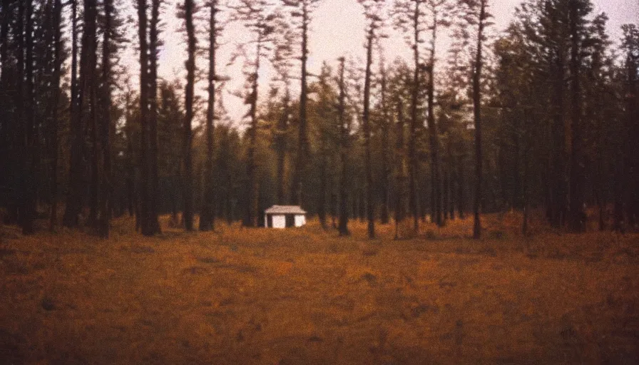 Image similar to 1 9 7 0 s movie still by andrei tarkovsky of a heavy burning french style little house in a small northern french village by night in autumn, pines forest, cinestill 8 0 0 t 3 5 mm, heavy grain, high quality, high detail, dramatic light, anamorphic, flares, by mini - dv camera