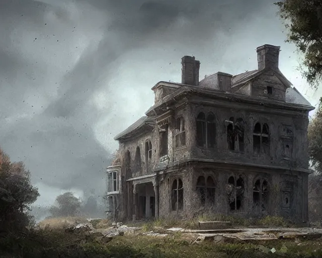 Prompt: matte painting of abandoned house by greg rutkowski