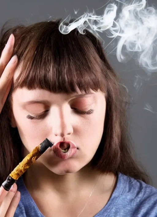 Image similar to young female smoking weed for the first time and it goes wrong