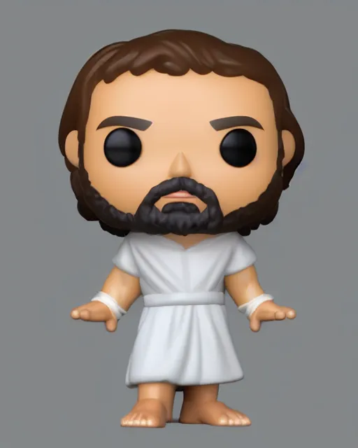 Image similar to full body 3d render of Jesus as a funko pop, studio lighting, white background, blender, trending on artstation, 8k, highly detailed