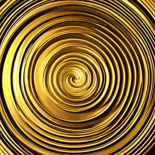 Image similar to 5 concentric arcs made out of gold arranged in a spiral