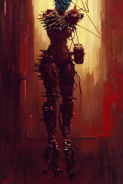 Image similar to geisha cyborg hellraiser painting by gaston bussiere, craig mullins, greg rutkowski, yoji shinkawa