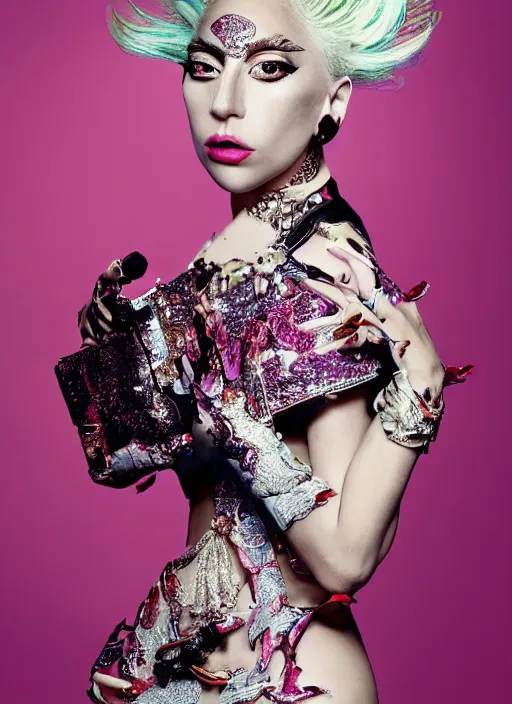 Image similar to lady gaga styled by nick knight posing asian themed, vogue magazine, Highly realistic. High resolution. Highly detailed. Dramatic. 8k.4k.