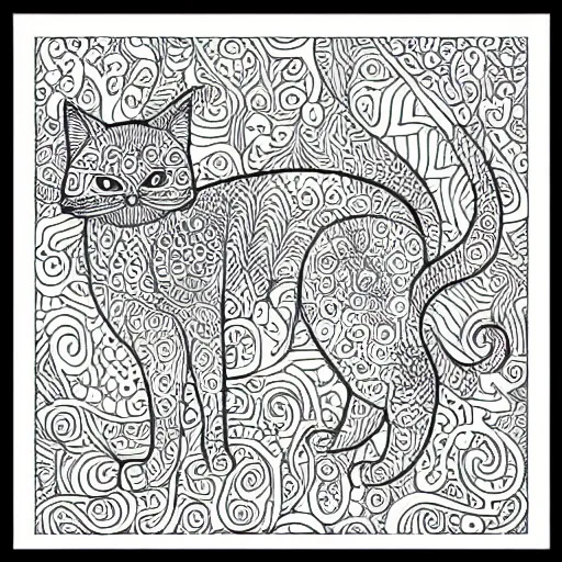 Prompt: adult coloring page of cats