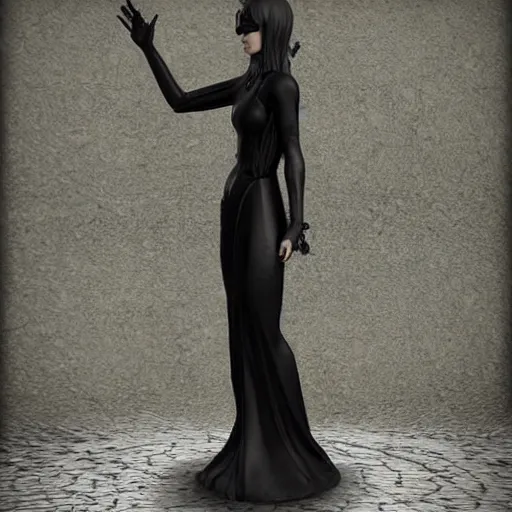 Prompt: a woman in a black dress and boots, a statue by huang ji, pinterest contest winner, gothic art, gothic, daz 3 d, goth