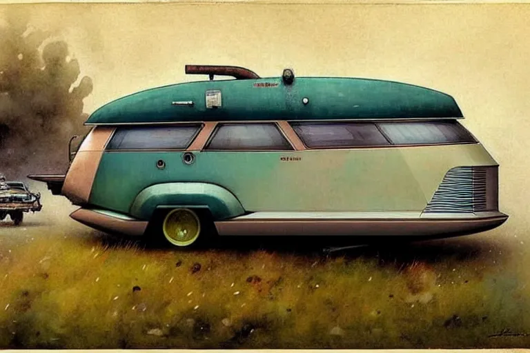 Prompt: ( ( ( ( ( 1 9 5 0 s retro science fiction rv ratrod camper boat. muted colors. ) ) ) ) ) by jean - baptiste monge!!!!!!!!!!!!!!!!!!!!!!!!!!!!!!