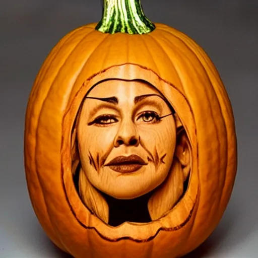 Image similar to gourd carved to look like the face of amber heard