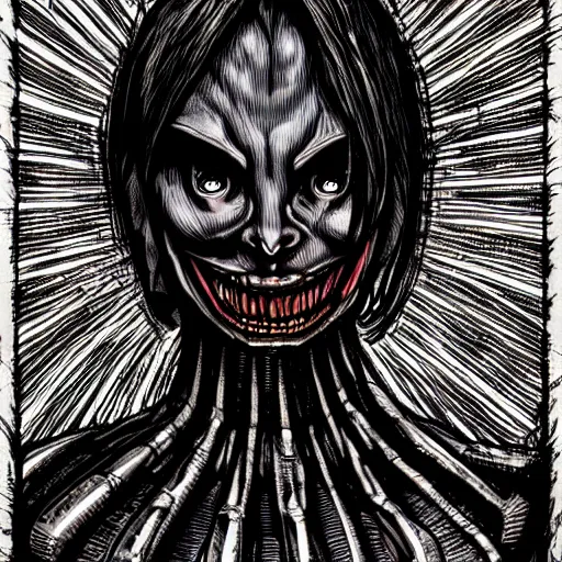 Prompt: a dark humanoid, hyper detailed, in the style of h. r. giger and junji ito and h. r. giger and junji ito, selfie