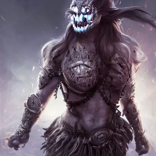 Image similar to a haunting ghast warrior, photo, professionally retouched, dramatic lighting, wearing bone armor, illuminated by moonlight, realistic, scared face, demonic, predator eyes, wide angle, sharp focus on eyes, 8 k high definition, insanely detailed, intricate, elegant, art by artgerm and wlop