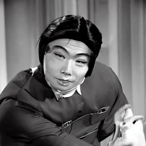 Image similar to an asian guys in a 1960 bastman costume tv show