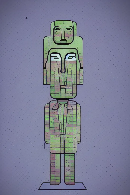 Image similar to cubist moai statue cutout digital illustration cartoon colorful beeple