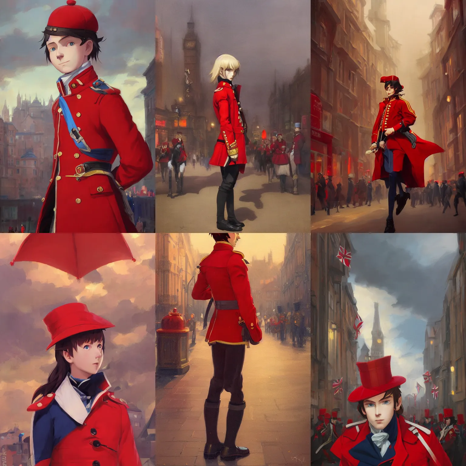 Prompt: a portrait of a british redcoat, parade setting, vivid colors, soft lighting, atmospheric, cinematic, moody, in the style of ilya kuvshinov and range murata, krenz cushart, rule of thirds, oil on canvas, 8 k