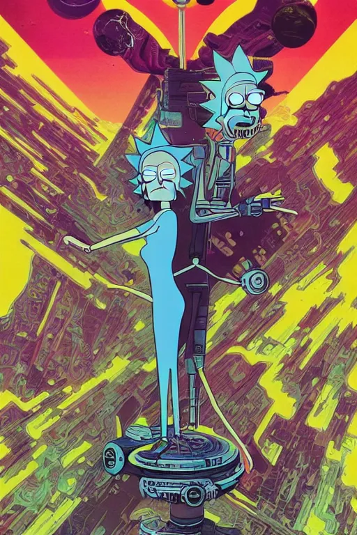 Image similar to Rick and Morty save the multiverse, science fiction, retro cover, high details, intricate details, by vincent di fate, artgerm julie bell beeple, 60s, inking, vintage 60s print, screen print