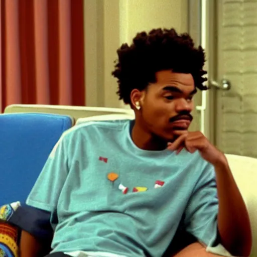 Image similar to a tv still of Chance The Rapper starring as a college student in a 1993 black sitcom