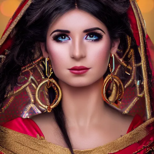 Image similar to High resolution!! real life goddess Ishtar portrait, Canon, Cinematic lights, 8K