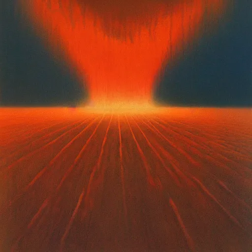 Image similar to atomic explosion by Zdzisław Beksiński, oil on canvas