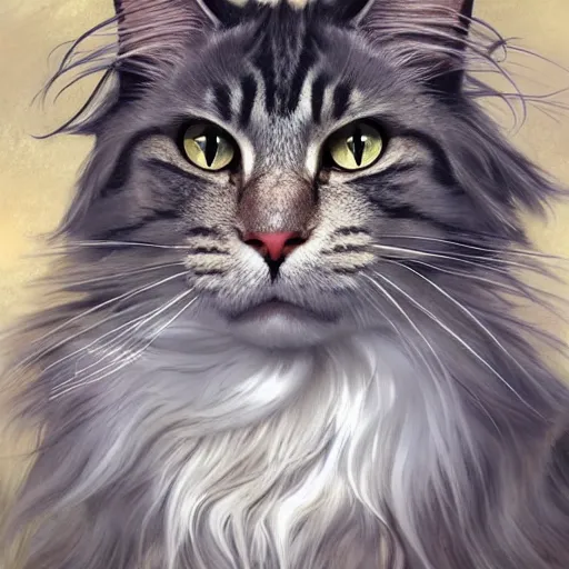 Image similar to maine coon, anthropomorphic large maine coon, bipedal, muskateer. character concept, digital painting, artstation, concept art, smooth, super sharp focus, illustration, art by artgerm and h r giger and alphonse mucha