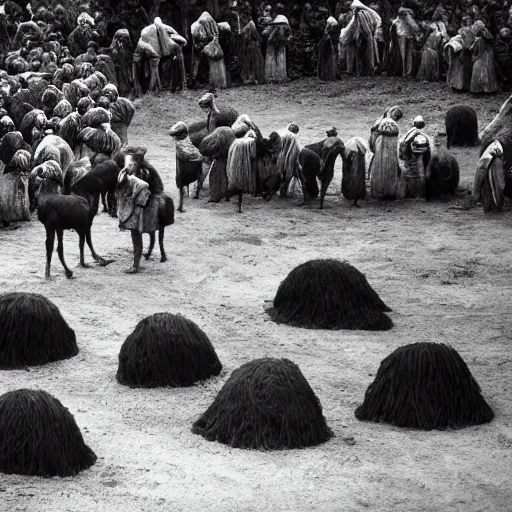 Prompt: dung covered peasant convention