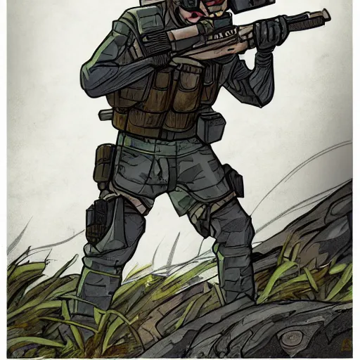 Image similar to somethingawful goon sniper, illustration, detailed