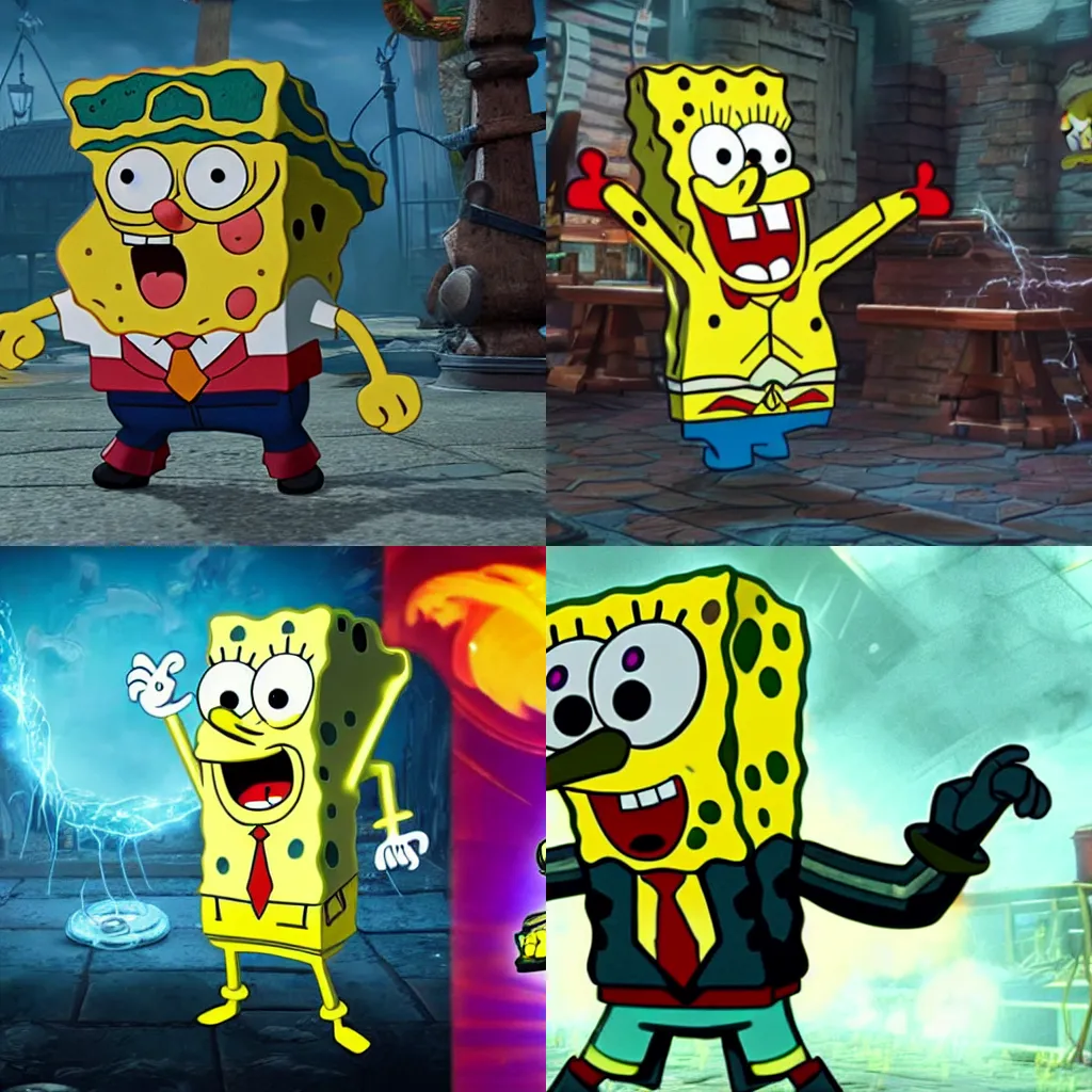 Prompt: spongebob as a Mortal Kombat 11 character, gameplay image