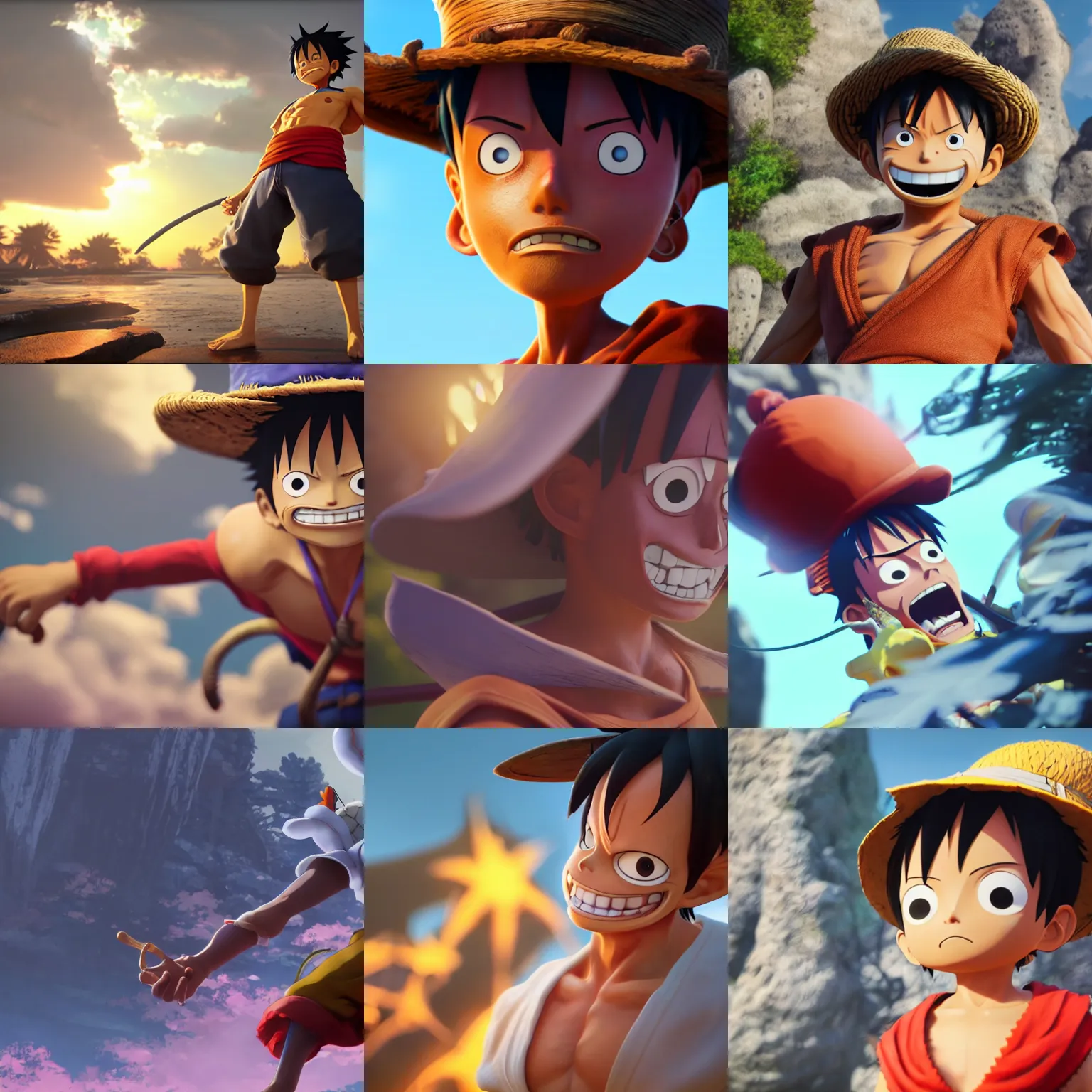 Prompt: Luffy's Gear 5 Awakening, close up shot, studio Ghibli, Pixar and Disney animation, sharp, Rendered Unreal Engine 5, film key art, Greg Rutkowski, Bloom, dramatic lighting